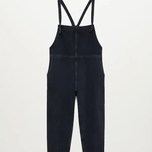 MANGO Black Denim Dungarees size Large - Picture 1 of 4